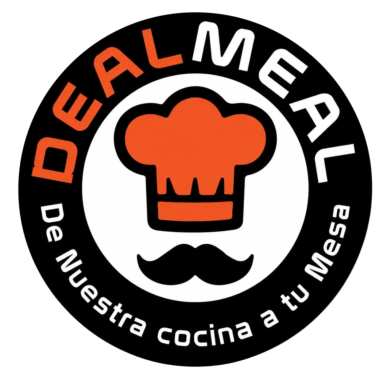 DealMeal logo circular con gorro de chef naranja y bigote